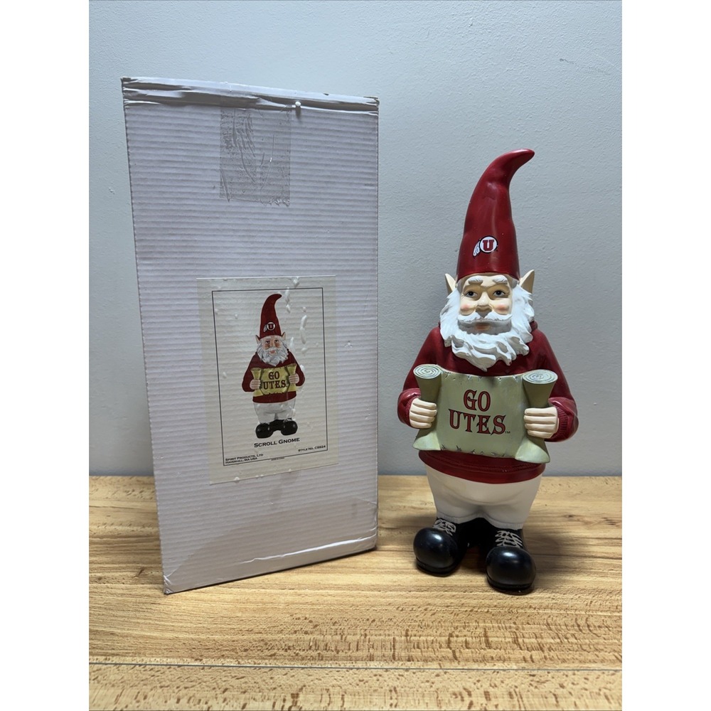 NIB Utah University Garden Gnome Utes Figurine Statue NCAA Scroll Spirit Product